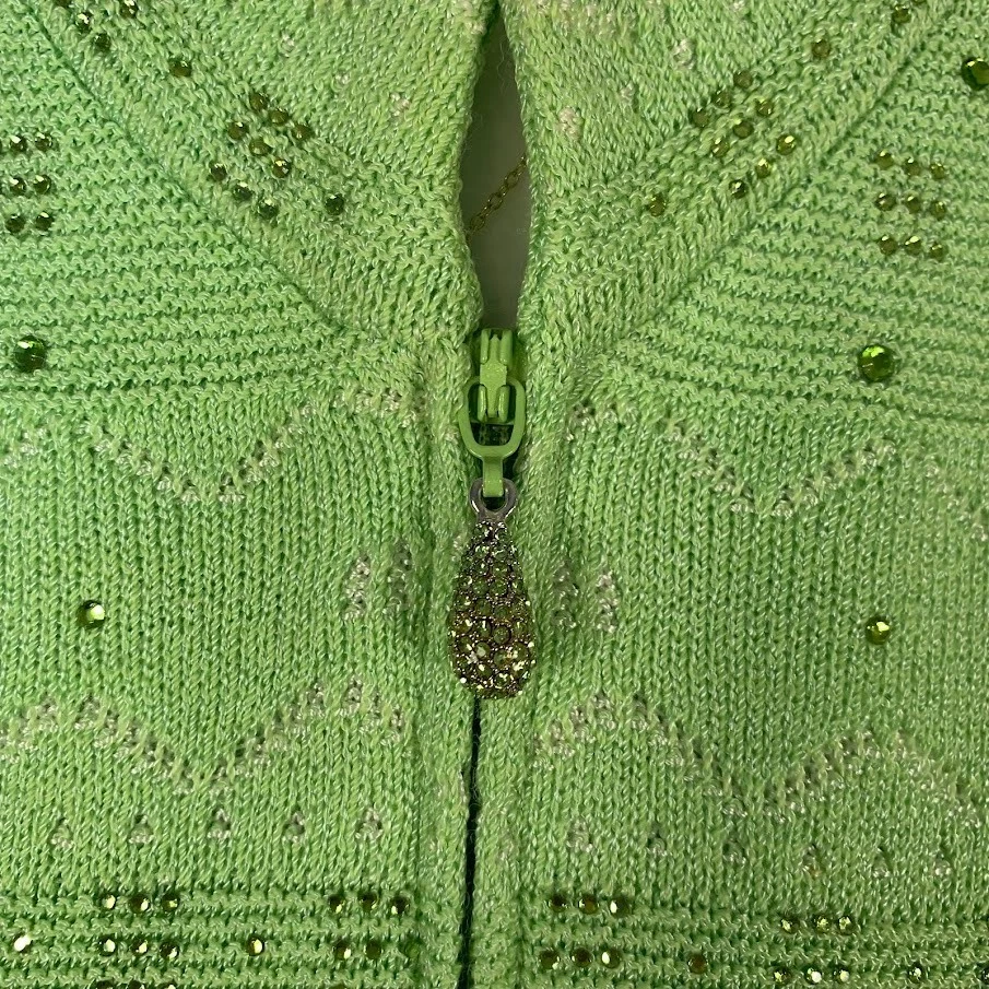 Cárdigan Suéter Toula Embellecido Verde Tejido Cremallera Completa Preppy Para Mujer 12 Foto 4 de 4