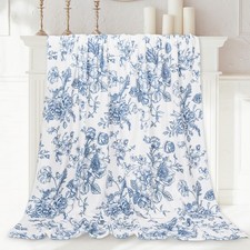 Blue Flowers Floral Fuzzy Throw Blanket 50x60 Inch Soft Flannel Cozy Bed