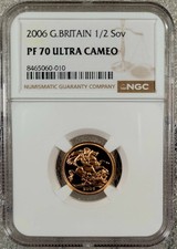 2006 Royal Mint UK Gold Proof Half Sovereign 1/2 Sov PF70 Ultra Cameo TOP POP