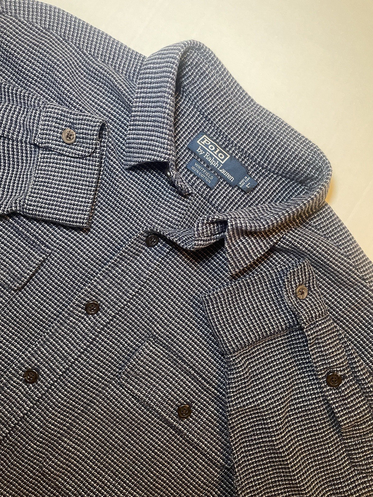 Vintage Polo Ralph Lauren Whitfield Pin Check Flannel Shirt Large Double Pockets