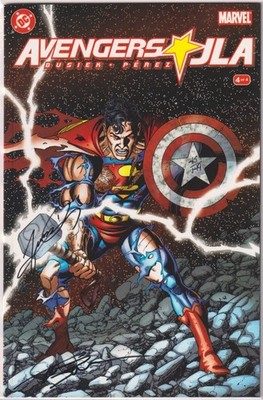 AVENGERS JLA #4 DYNAMIC FORCES SIGNED x2 GEORGE PEREZ SMITH DF COA LE 149 MARVEL