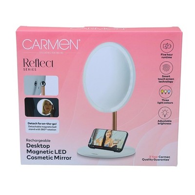 Carmen Schreibtisch LED Schminkspiegel Magnet Wiederaufladbar Weiß 3 Lichter Tragbar