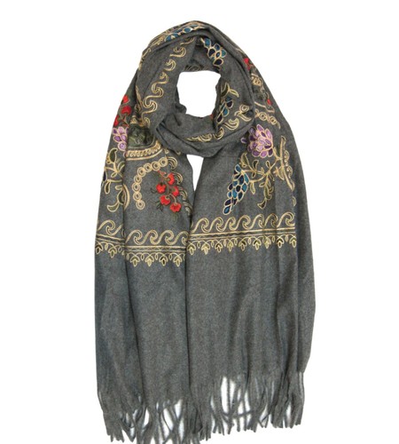 Bufanda de invierno para mujer bordada con estampado de perejil y uvas mezcla de cachemir - Imagen 2 de 15