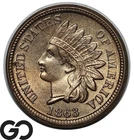 1863 Indian Head Cent Penny, Great Luster, Solid Gem BU++, Tough This Nice!