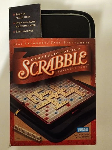 New Vintage Travel Scrabble Hasbro Portable Game Folio Edition Zipper Case 2001