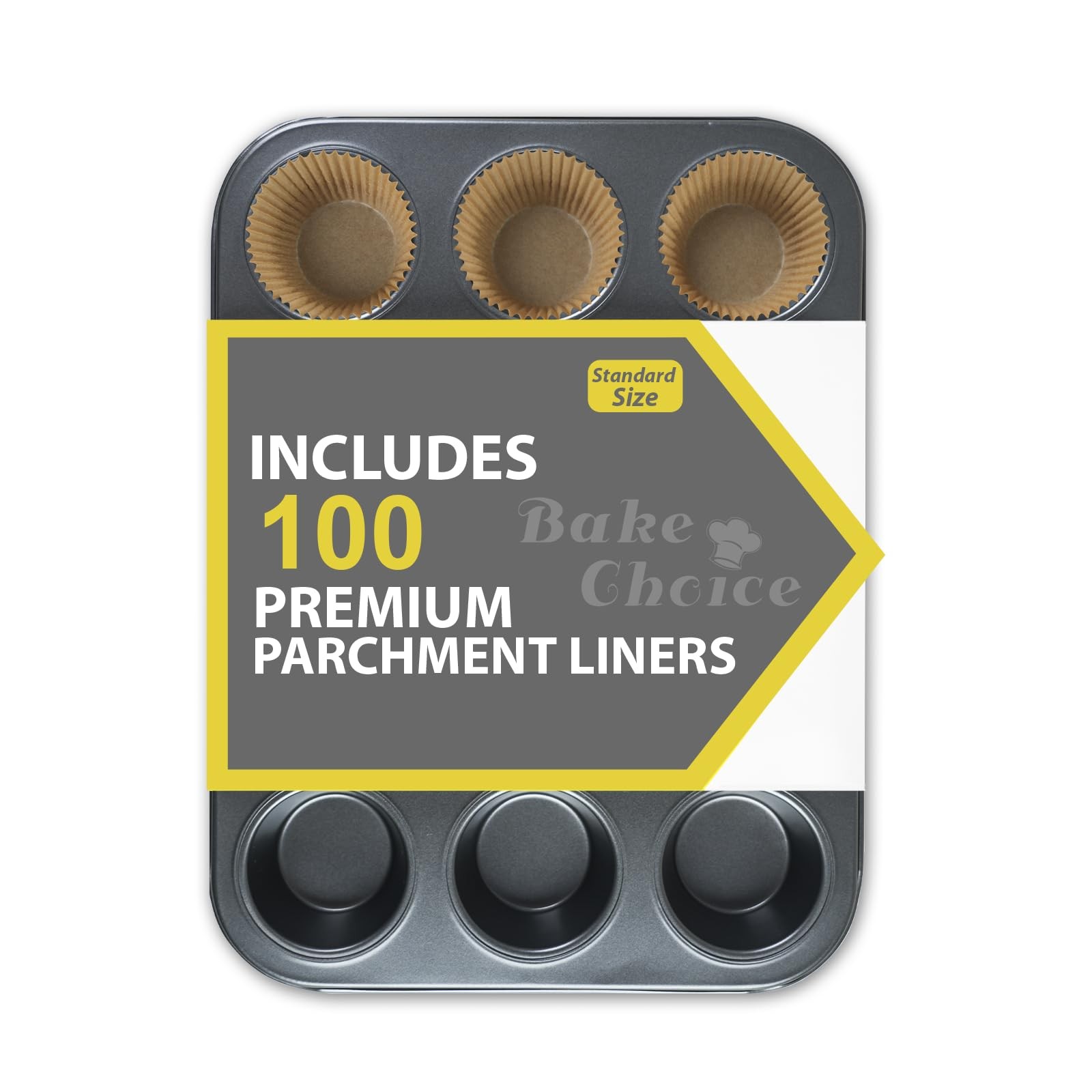 Nonstick Muffin Top Pan with 100 Natural Cupcake Liners, 12-Cup