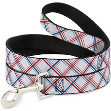 Dog Leash 6-FEET Plaid X White/Red/Turquoise/Gray WIDE 1.5"