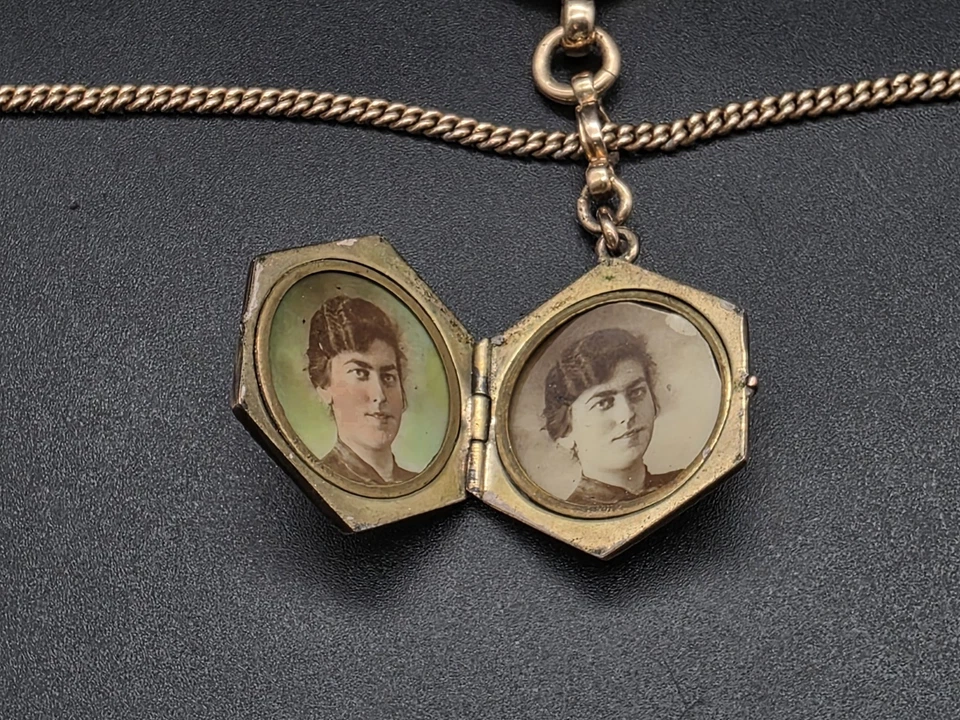 Старинный позолоченный двойной Альберт карманные часы цепочка с раздвижной замок/17"/c1920 - Изображение 4 из 4