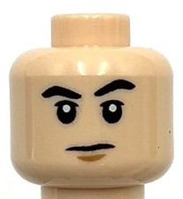 Lego New Light Nougat Minifigure Head Dual Sided Black Eyebrows Neutral Angry