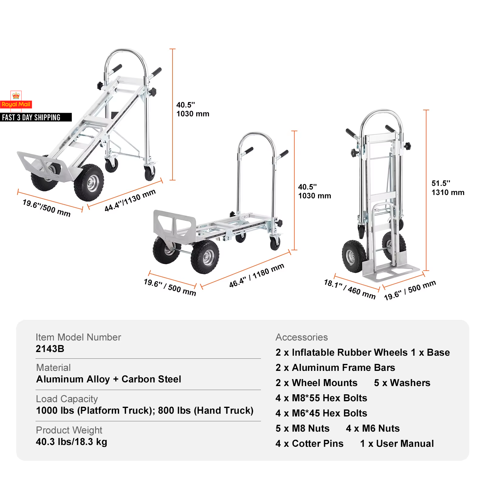 Succebuy Folding Hand Truck Aluminum Heavy Duty Industrial Collapsible Dolly Car