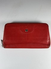 Longchamp Red Leather Zip Around Wallet Organizer Continental Clutch