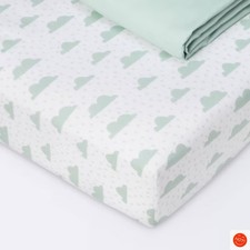 Fitted Crib Sheet - Cloud Island - Clouds/Mint - 2pk