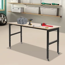 Height Adjustable Workbench, Workbench with Power Outlets, Heavy-Duty Work Table