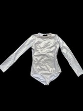   Silver long sleeve bodysuit with high neck and cut out back  