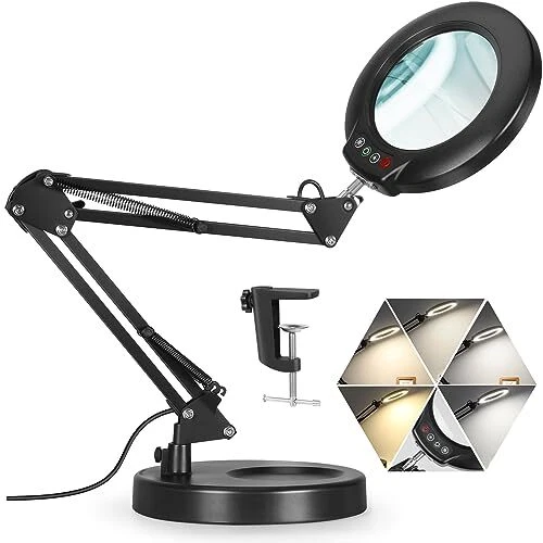 Veemagni 10X Magnifying Glass with Light, 5 Color Modes Stepless 10X, Black