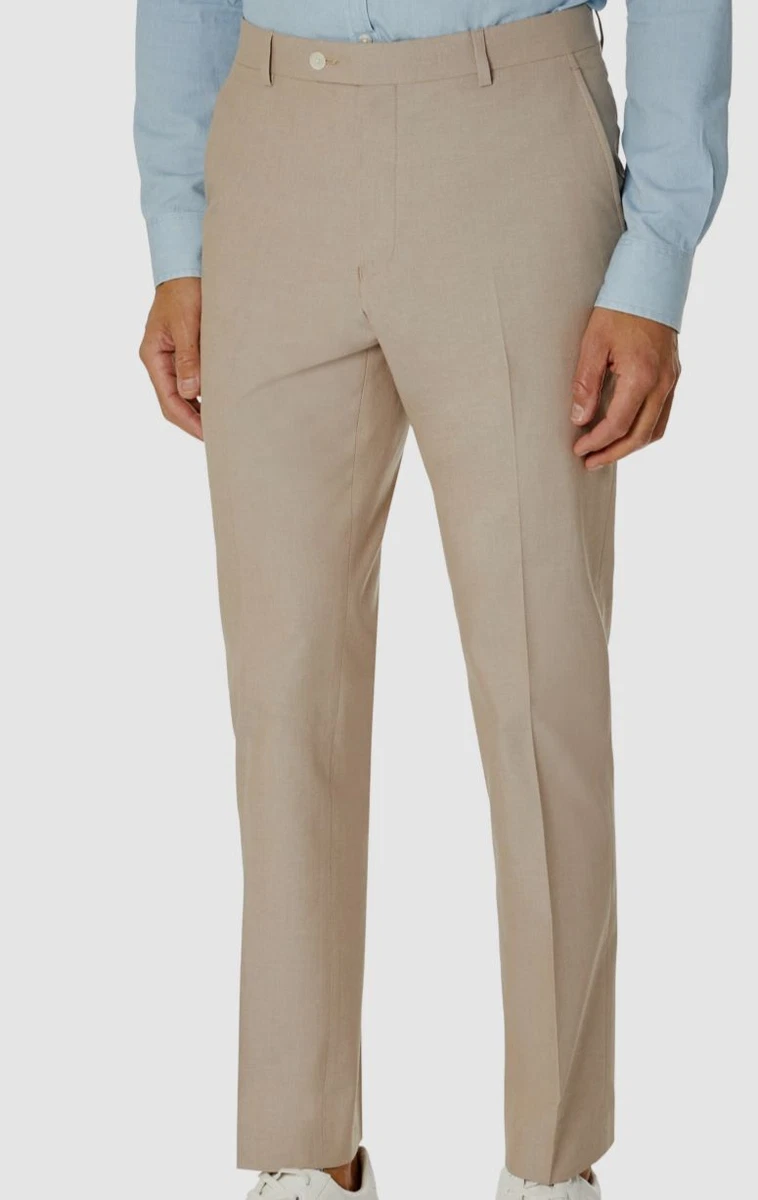 135 Tommy Hilfiger Men s Beige Modern Fit Stretch Chambray Suit Pants 34W 34L