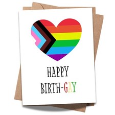 Happy Birth-Gay LGBTQ Birthday Card with Rainbow Heart โ Made in USA