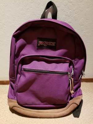 purple jansport backpack leather bottom