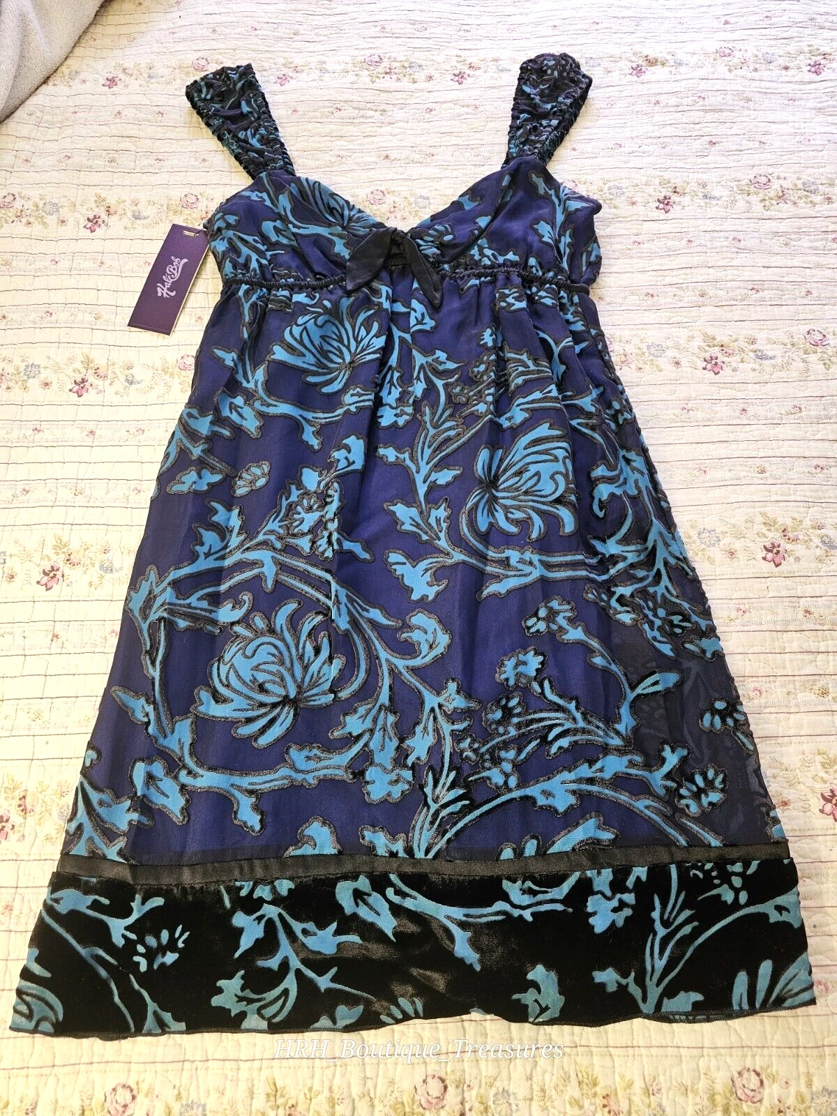 PALM ANGELS Vintage HALE BOB seta velluto baby doll foderato tubino vestito taglia M blu MRSP $228 nuovo con etichette