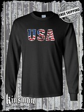 USA Flag Distressed Logo Long Sleeve T-Shirt American Flag United States