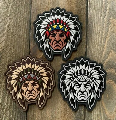 MIL SPEC MONKEY Native American Chief Head PVC Morale Patch