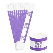 10 Self-Sealing Violet Bill Straps Holds $2000 Bill Wrappers Currency Bands