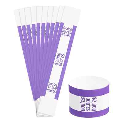 10 Self-Sealing Violet Bill Straps Holds $2000 Bill Wrappers Currency Bands