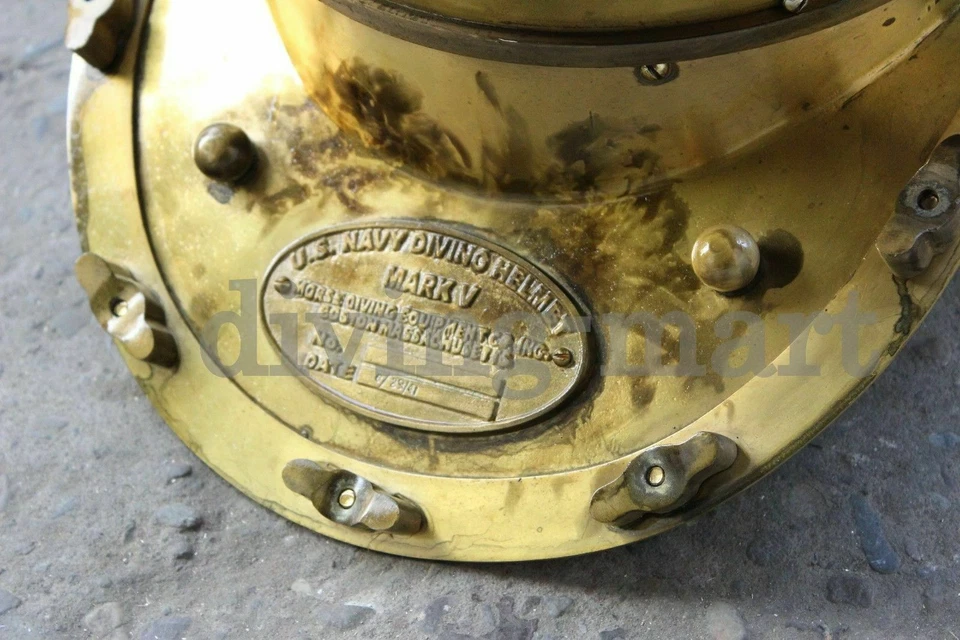 Casco de buceo de hierro de latón antiguo de 18" Morse U.S Navy Mark V tamaño completo regalo Foto 2 de 4