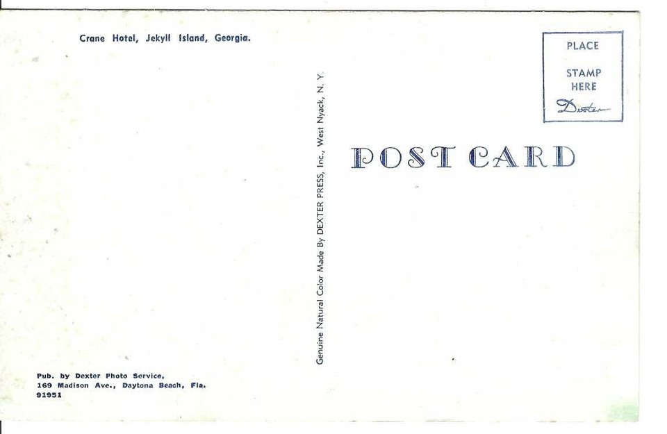 CN390 GA Jekyll Island, Crane Hotel, 1950's Old Car Chrome Postcard