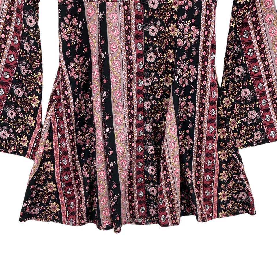 American Rag Cie Fit & Flare Dress Womens Small Multi Floral V Neck Button Front - Image 2 of 4