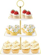 Hoedia 3 Tier Cupcake Stand Tower, White Plastic Cup Cake Holder for