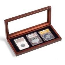 3 Certified PCGS NGC Slab Coin Wood Box w/ Glass Lid Safe Storage Display Case