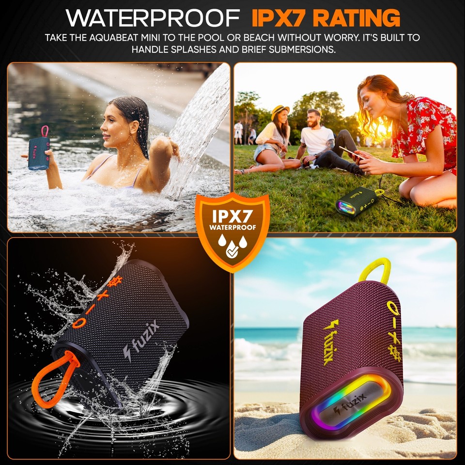 AquaBeat Mini Portable Waterproof Bluetooth Speaker TWS RGB MicroSD USB ...
