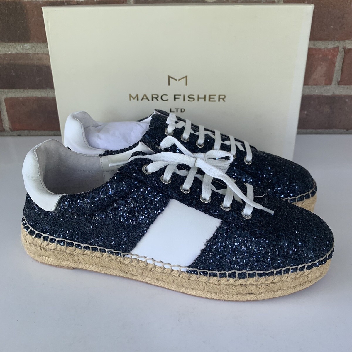 Marc Fisher Women's Navy Blue Glitter Lace Up Espadrilles Shoes