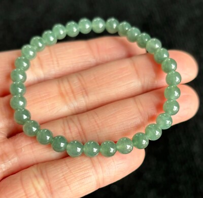 Icy Green Round Beads Jadeite Jade Bracelet, 100% Untreated Certified Genuine
