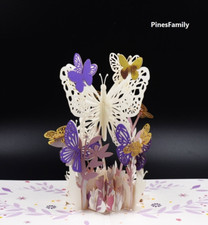 A05-Enchanting 3D Pop-Up Hollow Purple Butterfly Greeting Card  Exquisite Elega
