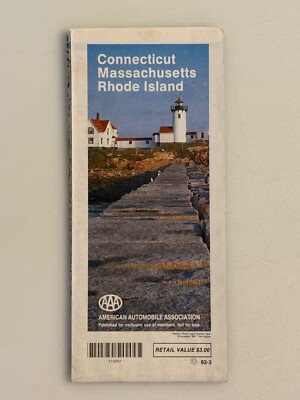 1992 Connecticut Massachusetts Rhode Island Interstate Map AAA Marked for Travel