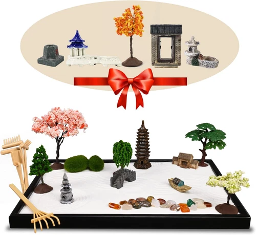 14" X 10" Large Japanese Zen Garden for Desk - Zen Garden Kit with 25+ Accessori