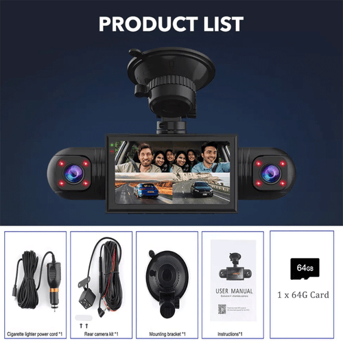 1080P Front Rear Car Dash Camera Video Recorder DVR Cam Night Vision w 64G Card - Picture 3 of 12