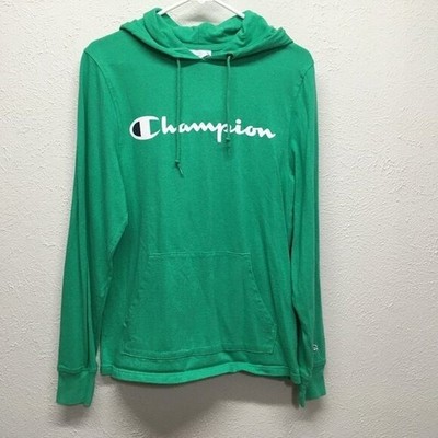 Champion Hoodie Mens S Green Lightweight Pullover Hooded Shirt Spellout
