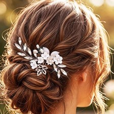 Flower Bridal Hair Pins Silver Crystal Wedding Hair Pieces Accessory