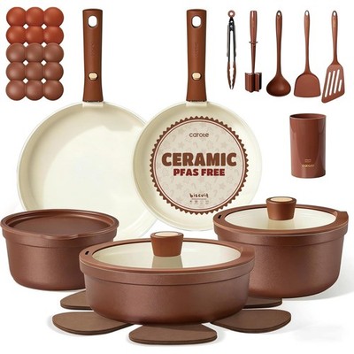 22Pcs Ceramic Cookware Set, Pots and Pans Set Non Stick Removable Handles, No...