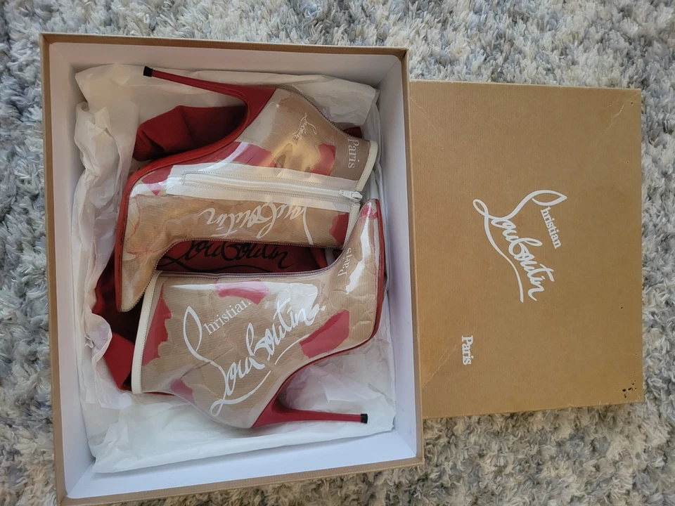 ¡NUEVO! Christian Louboutin So Kate Booty 100 Loubi Kraft PVC Tacón Botín 40 Foto 2 de 4