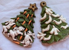 Christmas Tree Holiday Ornaments Set Of 2 Handmade Ceramic B18