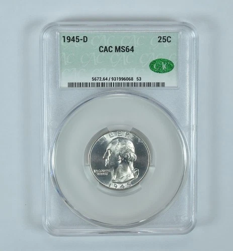 1945-D Washington Quarter MS64 CAC CACg