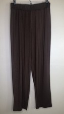 Brown Trouser Pants 14 16 Elastic Waist Tapered Leg Smooth Fabric Stretch Pleats