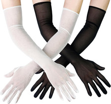 Black Long Opera Mesh Gloves, Elbow Length Tulle Sheer Gloves for Costume Evenin