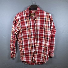 Walls Ranch Wear Mens Button Shirt Sz M Plaid Western Pleated Back Long Sleeves