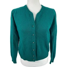 Vintage Lambswool Angora Blend Cardigan Puff Sleeve Jewel Holiday Cottage Small