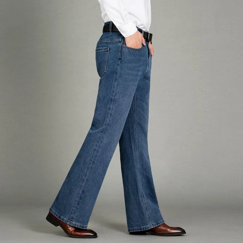 Herren Bell Bottom Flared Jeans Vintage 60er 70er Denim Hosen Bootcut Hosen - Bild 2 von 4